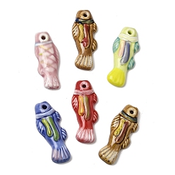 Mixed Color Hand-Painted Porcelain Big Pendants, Fish Charms, Mixed Color, 68.5~72x27.5~29.5x11.5~12mm, Hole: 4.5mm