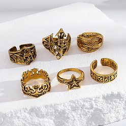 Античное Золото 6 шт. 201 Кольца из нержавеющей стали для мужчин, череп/перо/сердце, античное золото , внутренний диаметр: 18~22.8 мм