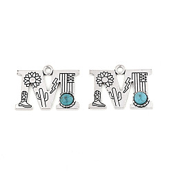 Letter M Подвески из синтетической бирюзы и сплавов, письмо амулеты, античное серебро, Буква М, 22.5x29.5x5 мм, отверстие : 3 мм