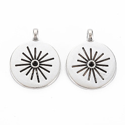 Antique Silver Tibetan Style Alloy Pendant Rhinestone Settings, Cadmium Free & Lead Free, Flat Round, Antique Silver, Fit for 2mm Rhinestone, 23.5x19x5mm, Hole: 2.5mm