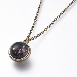 Солнце Ожерелье из стекла, с тросовыми цепями из сплава и застежками-клешнями, без кадмия и без свинца, круглые, рисунок солнца, 20.07 дюйм (51 см), подвески: 21x18x17 мм