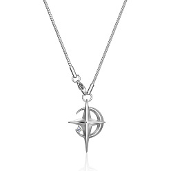 Stainless Steel Color Stainless Steel Moon & Cross Pendant Necklace, Stainless Steel Color, 19.69 inch(50cm)