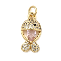 Pink Латунные микро проложить кубического циркония подвески, рыбы прелести, без кадмия и без свинца, стойки покрытие, долговечный, реальный 18 k позолоченный, с целью перехода в кольце, розовые, 17.5x9x4.5 мм, отверстие : 3.5 мм