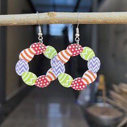 Разноцветный Пасхальные акриловые серьги-подвески, яйцо, платина, красочный, 56x36 мм