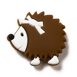Coconut Brown Food Grade Eco-Friendly Silicone Focal Beads, Hedgehog, Coconut Brown, 31x33x10mm, Hole: 2.5mm