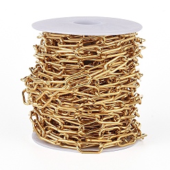 Golden Vacuum Plating 304 Stainless Steel Paperclip Chains, Drawn Elongated Cable Chain, Unwelded, with Spool, Golden, 16.8x7.2x1.5mm, about 32.8 Feet(10m)/roll