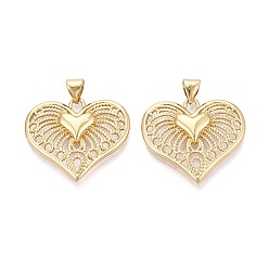 Настоящее золото 16K Полые медные подвески, сердце прелести, реальный 16 k позолоченный, 21.5x24~24.5x3.5~4 мм, отверстие : 5x3~3.5 мм