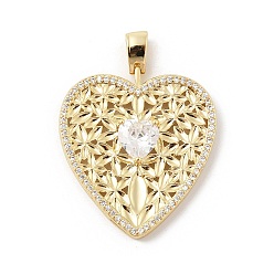 Настоящее золото 18K Латунные микро проложить кубического циркония подвески, без кадмия и без свинца, сердце прелести, реальный 18 k позолоченный, 35x31x5.5 мм, отверстие : 5.5x3 мм