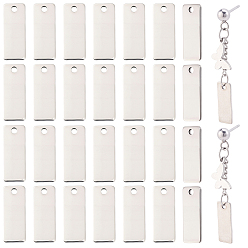 Color de Acero Inoxidable 120 pcs 201 dijes de acero inoxidable, estampar etiqueta en blanco, Rectángulo, color acero inoxidable, 13x5x0.5 mm, agujero: 1.2 mm