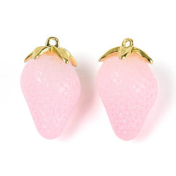 Pink Непрозрачные акриловые подвески, клубника прелести, розовые, 29.5~30x16.5~18x16.5~18 мм, отверстие : 1.8 мм