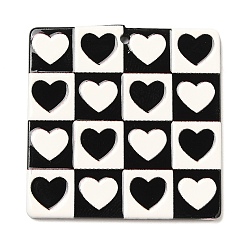 Сердце Акриловые подвески, черно-белая решетка, сердце, 34.5x35x2.5 мм, отверстие : 1.6 мм