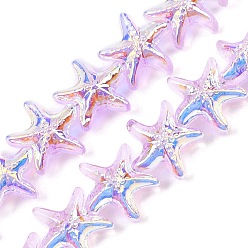 Бледно-Розовый Стеклянные бусины с гальваническим покрытием , морская звезда, с покрытием AB цвета, с половиным покрытием, розовый жемчуг, 14.5~15x15.5~16x7~7.5 мм, отверстие : 0.8~1 мм, около 60 шт / нитка, 28.74'' (73 см)