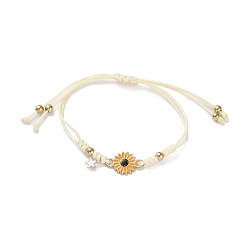 Оранжевый Подвески из эмали из сплава подсолнечника, плетеные браслеты, регулируемые браслеты из нейлонового шнура для женщин, оранжевые, 3-3/4 дюйм (9.4 см)