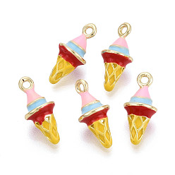 Золотистый Стойки обшивки сплава эмали подвески, мороженое прелести, без кадмия, без никеля и без свинца, золотой свет, золотые, 18.5x8.5x8.5 мм, отверстие : 1.6 мм