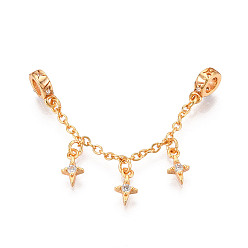 Золотой 925 удлинители цепочки из стерлингового серебра с микропаве из прозрачных кубических цирконий, со звездой прелести, золотые, 58~63 мм, отверстие : 3.2 мм