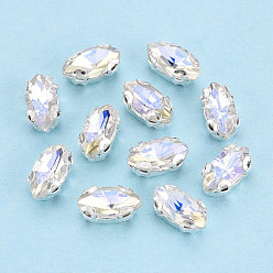 Хрусталь AB Пришить бусины монте из стразов, с настройками латуни, аксессуары для одежды, лошадиный глаз , хрусталь AB, 7.5~8x4.2x3.5 мм, отверстие : 0.9 мм, около 2000 шт / упаковка