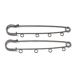 Black Iron Brooch Findings, 4-Holes Kilt Pins for Lapel Pins Makings, Rack Plating, Black, 21x89x7.5mm, Hole: 3.5mm