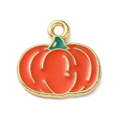 Pumpkin Alloy Enamel Pendants, Golden, Pumpkin, 14x14x1.5mm, Hole: 1.5mm