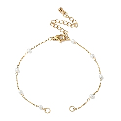 Настоящее золото 18K АБС имитация жемчуга бисерные цепочки браслеты изготовление, с ионным покрытием(ip) 304 цепи из нержавеющей стали, реальный 18 k позолоченный, 6-1/2 дюйм (16.6 см)