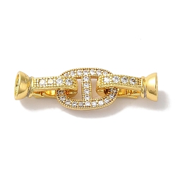 Настоящее золото 18K Овальная стойка с покрытием из латуни с микропаве, прозрачным фианитом, складными застежками, долговечный, без свинца и без кадмия, реальный 18 k позолоченный, 32 мм, отверстие : 1 мм