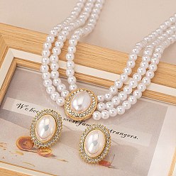 Морская Ракушка Комплекты из овальных серег-гвоздиков с искусственным жемчугом и ожерелий из бисера для женщин, сплав ювелирных изделий, цвет морской раковины, 330 мм