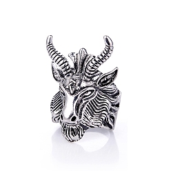 Deer Antique Silver Alloy Open Cuff Rings, Deer, Wide: 20~45mm