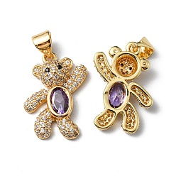 Средний Фиолетовый Стойка металлическая латунная микропрофилированная кубическая циркония подвески, без кадмия и без свинца, долговечный, реальный 18 k позолоченный, медведь, средне фиолетовый, 19.5x12.5x4.5 мм, отверстие : 4x3.3 мм