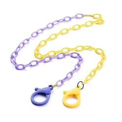 Amarillo Collares de cadena de cable de plástico abs de dos tonos personalizados, cadenas de anteojos, cadenas de bolsos, con anillos de unión de hierro y cierres de langosta de plástico, amarillo y lila, 26.77~27.95 pulgada (68~71 cm)