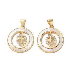 Cross Латунные микро проложить кубического циркония подвески, с оболочкой, плоские круглые прелести, реальный 18 k позолоченный, стойки покрытие, прочное покрытие, без кадмия и без свинца, крестик, 24x21x2.5 мм, отверстие : 4x3 мм