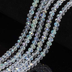 Прозрачный Стеклянные бусины с гальваническим покрытием , с половиным покрытием цвета радуги, граненые, рондель, прозрачные, 8x6 мм, отверстие : 1 мм, около 57~59 шт / нитка, 36~37 см
