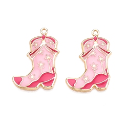 Pink Стойки обшивки сплава эмали подвески, без кадмия, без никеля и без свинца, золотой свет, шарм ковбойских сапог, розовые, 35x23x2.5 мм, отверстие : 1.6 мм