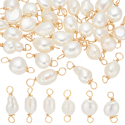 Золотой 30шт. Подвески с разъемом из натурального культивированного пресноводного жемчуга, двухсторонние полированные звенья, с двойной петлей из медной проволоки, цвет морской раковины, золотые, 18~20 мм, отверстие : 2.9~3.2 мм