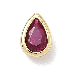 Ярко-Розовый Кабошоны из кубического циркония в форме капли из латуни с микропаве, стойки покрытие, долговечный, без свинца и без кадмия, реальный 18 k позолоченный, ярко-розовый, 7.5x5x3 мм