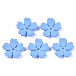 Cornflower Blue Rubberized Style Opaque Acrylic Bead Caps, 5-Petal, Flower, Cornflower Blue, 14.5x15x4.5mm, Hole: 1.7mm