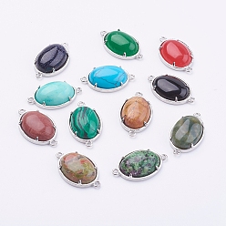 Смешанные камни Соединители звеньев из натурального / синтетического камня из латуни, овальные, платина, 15x26x5.5~7 мм, отверстие : 1.5~2 мм