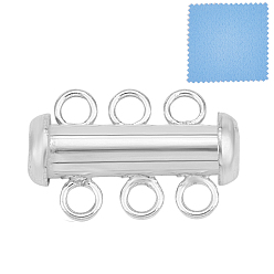 Серебро 1 шт. 925 застежки-защелки из стерлингового серебра, трубка, 1Замшевая ткань из ПК, квадратная салфетка для полировки серебра, 3 нитей, 6-луночное, серебряные, 19x11x6 мм, отверстие : 1.8 мм