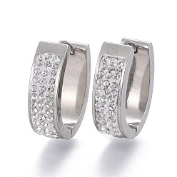 Нержавеющая Сталь Цвет 304 обруч серьги из нержавеющей стали замке, с полимерной глиной горный хрусталь, U-образный, кристалл, цвет нержавеющей стали, 21x17x7 мм, штифты : 1 мм