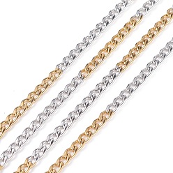 Золотой & Цвет Нержавеющей Стали Двухцветные 304 бордюрные цепи из нержавеющей стали, с катушкой, несварные, золотые и нержавеющая сталь цвет, 4.5x2.5x1 мм, 32.8 футов (10 м) / рулон