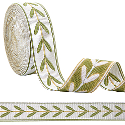 Темный Хаки Винтажная жаккардовая лента из полиэстера, лист, плетеная лента с вышивкой, Темный хаки, 1-1/8 дюйм (30 мм), около 10.94 ярдов (10 м) / рулон