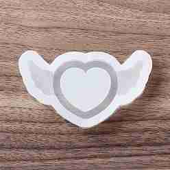White Shaker Molds, DIY Heart with Wing Quicksand Silicone Molds, Resin Casting Molds, for UV Resin, Epoxy Resin Craft Making, White, 45x80.5x11.5mm, Inner Diameter: 35.5x71mm