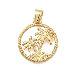 Настоящее золото 18K Латунные микро проложить кубического циркония подвески, кокосовая пальма, без кадмия и без свинца, стойки покрытие, долговечный, реальный 18 k позолоченный, 20x17x3 мм, отверстие : 3.5 мм