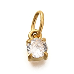 Прозрачный 304 из нержавеющей стали амулеты горный хрусталь, ионное покрытие (ip), плоские круглые прелести, прозрачные, 8x5.5x3.5 мм, отверстие : 4.5x3 мм