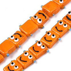Темно-Оранжевый Бусины ручной работы ухабистой бисер нитей, улыбающееся лицо, темно-оранжевый, 15~16x18~19x8~10 мм, отверстие : 1.6 мм, около 30 шт / нитка, 18.50 дюйм (47 см)