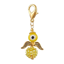 Золотистый Ангел стеклянные бусины кулон украшения, Застежки-когти из сплава омара, подвески для украшений сумок, золотые, 48 мм