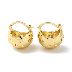 Real 16K Gold Plated Rack Plating Brass Micro Pave Cubic Zirconia Hoop Earrings, Half Round, Real 16K Gold Plated, 21x19.5x19mm