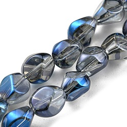 Dodger Blue Half Rainbow Plated Electroplate Transparent Glass Beads Strands, Faceted Polygon, Dodger Blue, 7.5x6x6.8mm, Hole: 1mm, about 90pcs/strand, 26.85 inch(68.2cm)