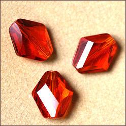 Оранжево-Красный Имитация Австрийские кристаллические шарики, класс AAA, граненые, ромб, оранжево-красный, 14~14.5x12x5~7 мм, отверстие : 0.9~1 мм