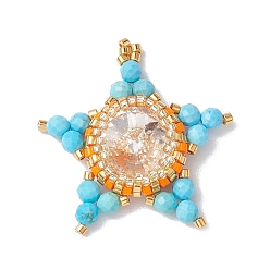 Голубой Подвески из стекла и бисера, плетеные, звезда, голубой, 30x28~30x6.5 мм, отверстие : 1.8 мм