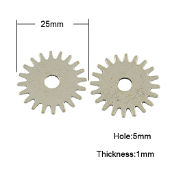 Античное Серебро Подвески в стиле стимпанк из тибетского сплава, без кадмия и без свинца, плоские круглые / передач, античное серебро, 25x1 мм, отверстие : 5 мм