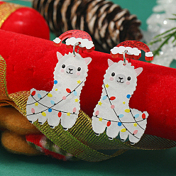 Белый Милые рождественские серьги-гвоздики с акриловыми подвесками в виде овец, платина, белые, 46x24 мм